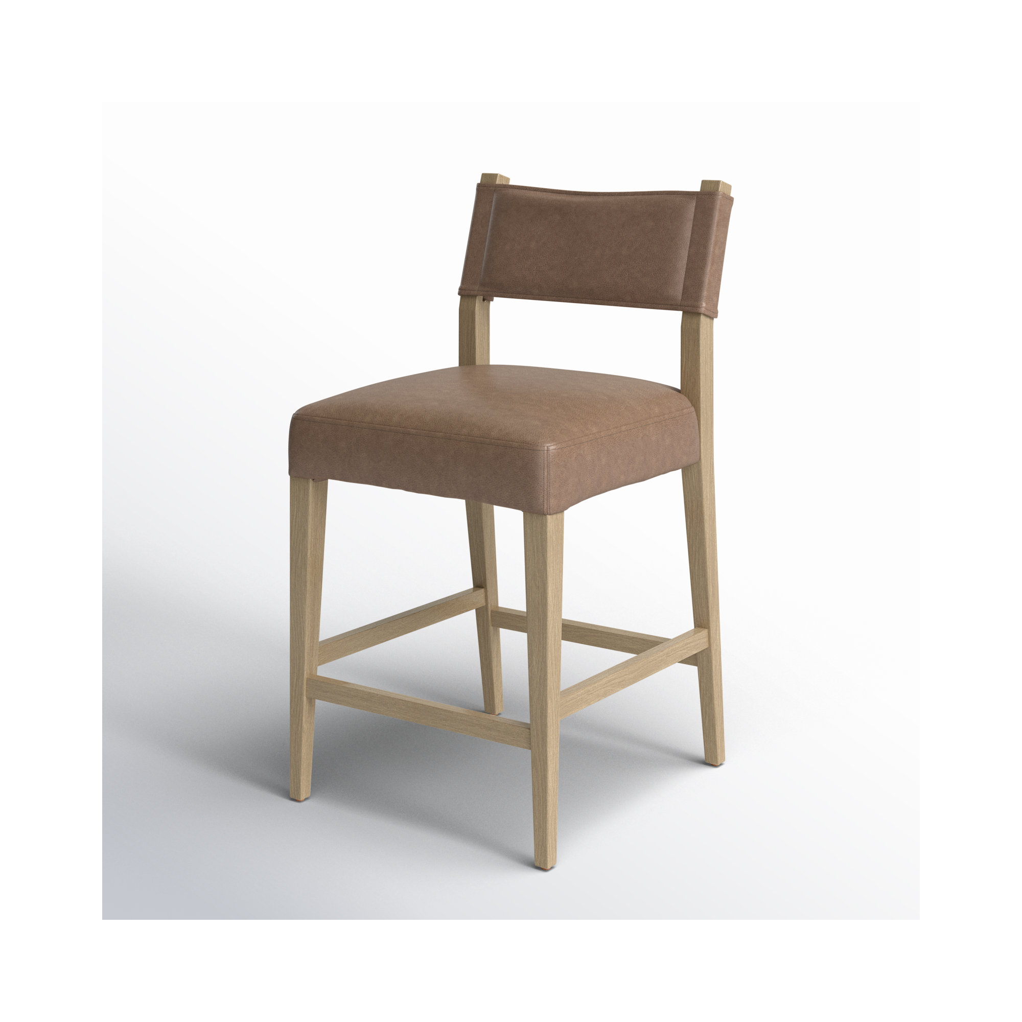 Lorretta Leather Stool, Palermo Cigar/Genuine Leather, Counter Stool (25.98" Seat Height), Light Oak