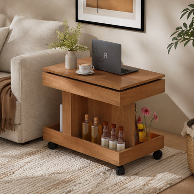 Mobile Rolling Side Table with 360° Rotating Desktop and Storage