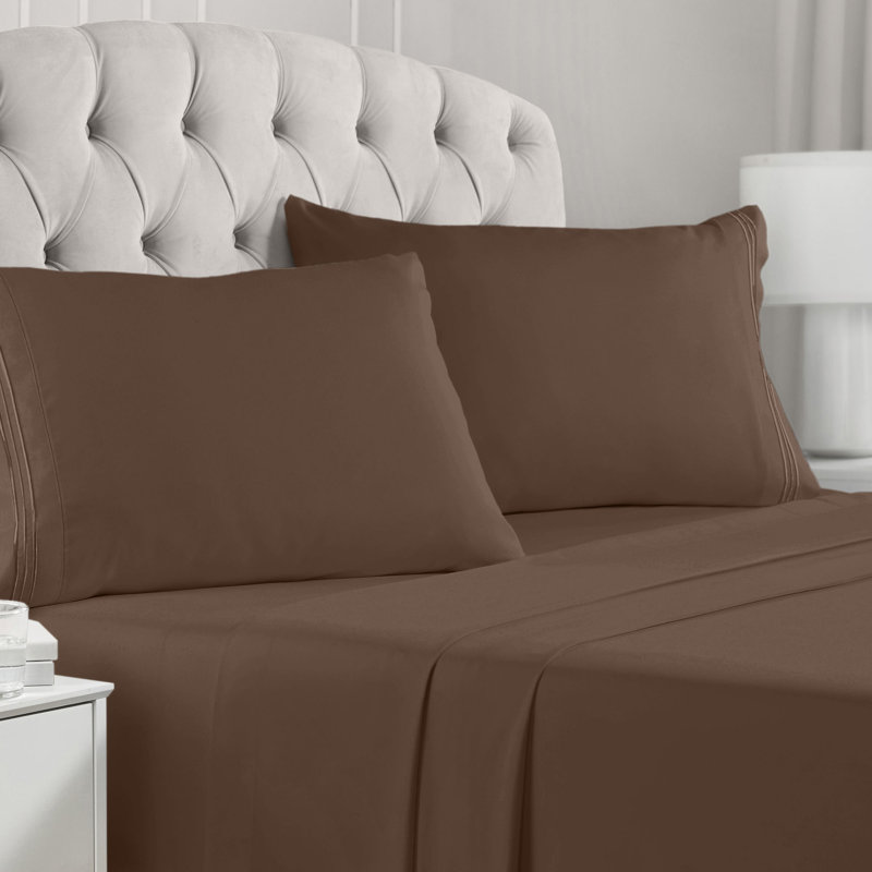 Draps Mellanni 1800 - brun grand, Ensemble de draps pour grand lit, Brun