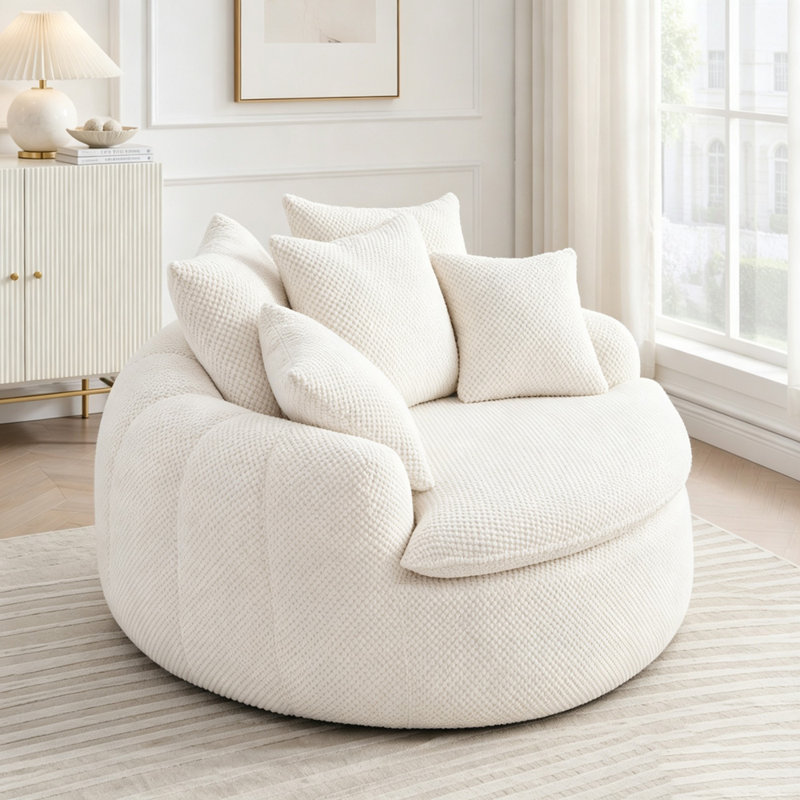Chaise longue surdimensionnée en forme de citrouille désossée, Tissu beige, 1