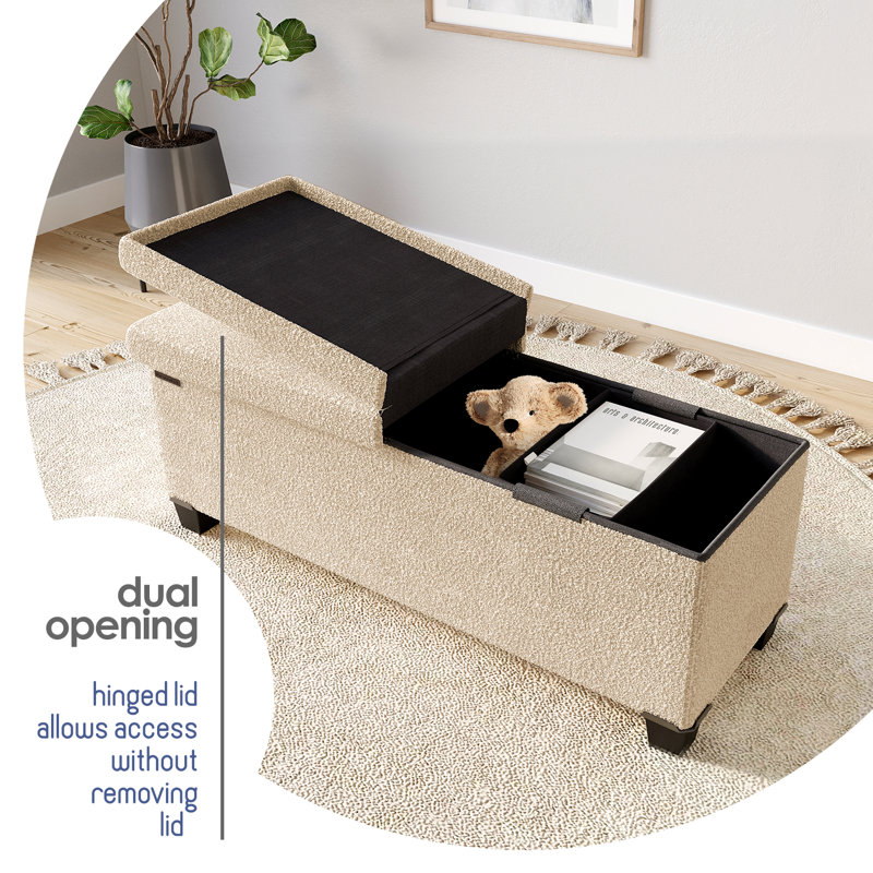 Banc de rangement avec repose-pieds Vérrant Boucle, Beige, H 15 po x l 43 po x P 15 po