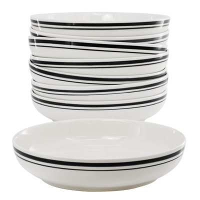 Gibson Home 8 Piece 9 Inch Round Ceramic Dinner Bowl Set with Black Band