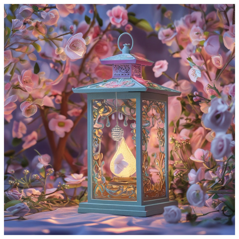 Lanterne florale avec couvertures en fleurs, L 50 po x H 60 po