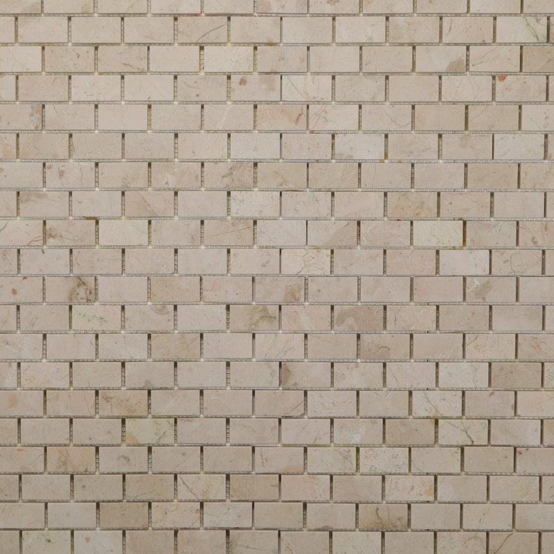 Carreau de mosaïque pour mur et plancher en marbre brique Crema Marfil Addieville 1 po x 2 po