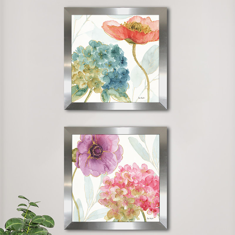Rainbow Seeds Flowers IV - Ensemble de 2 peintures encadrées