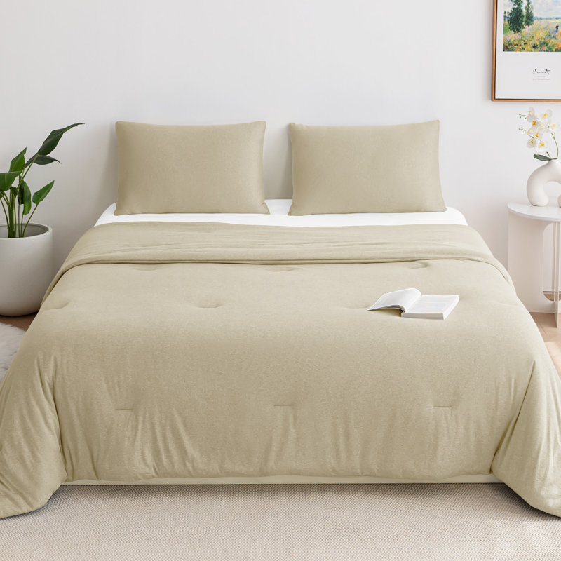 Ultra-Soft All-Season Jersey Knit Comforter Set With Pillowcase, Full, Heather Taupe