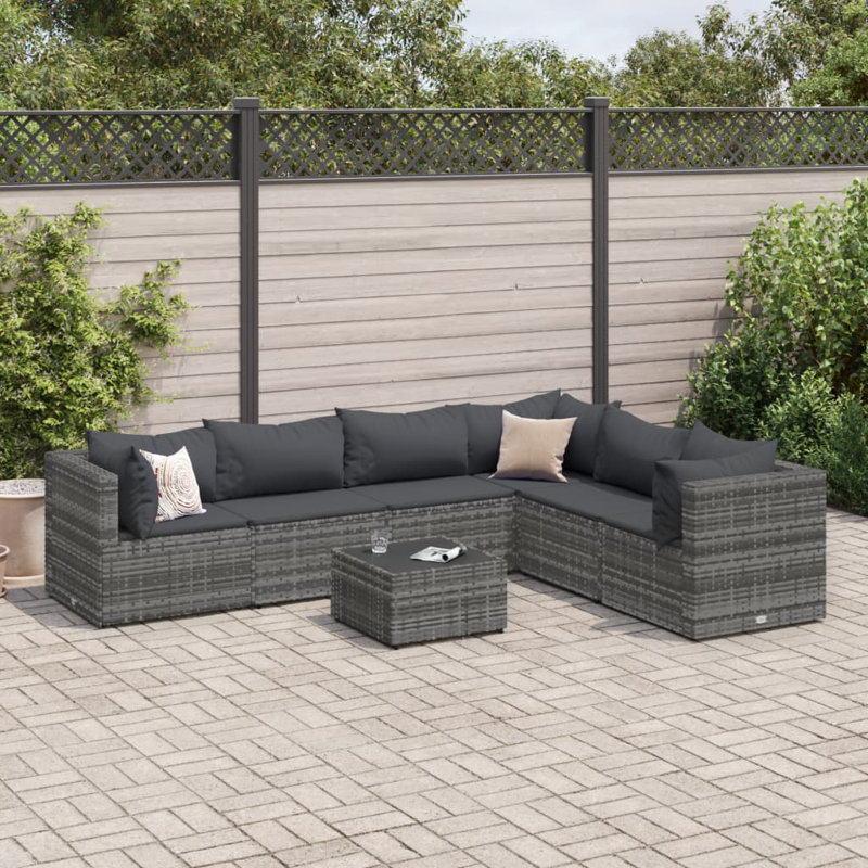 Latitude Run® 7 Piece Patio Lounge Set With Cushions Gray Poly Rattan, Gray, Anthracite, 6