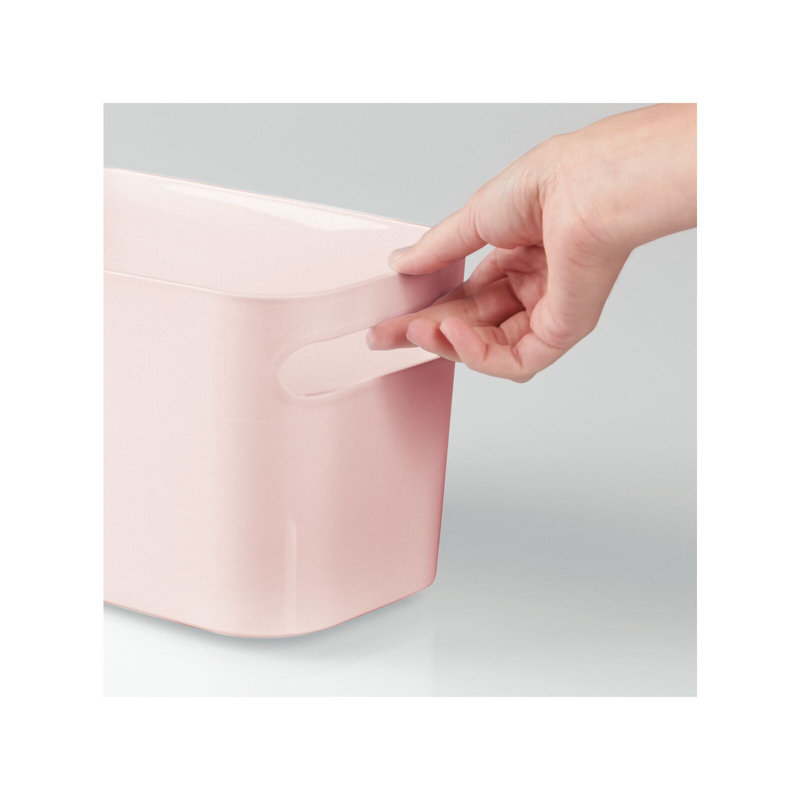 mDesign Deep Plastic Bathroom Storage Bin with Handles, 10" Long, Light Pink, 4