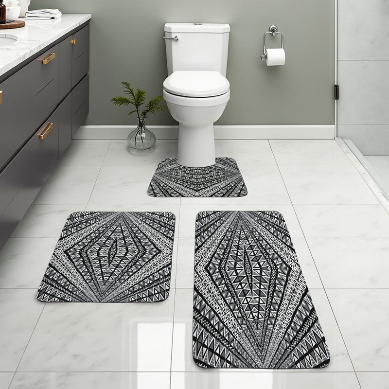  Ensemble de tapis géométriques pour salle de bain 3 pièces