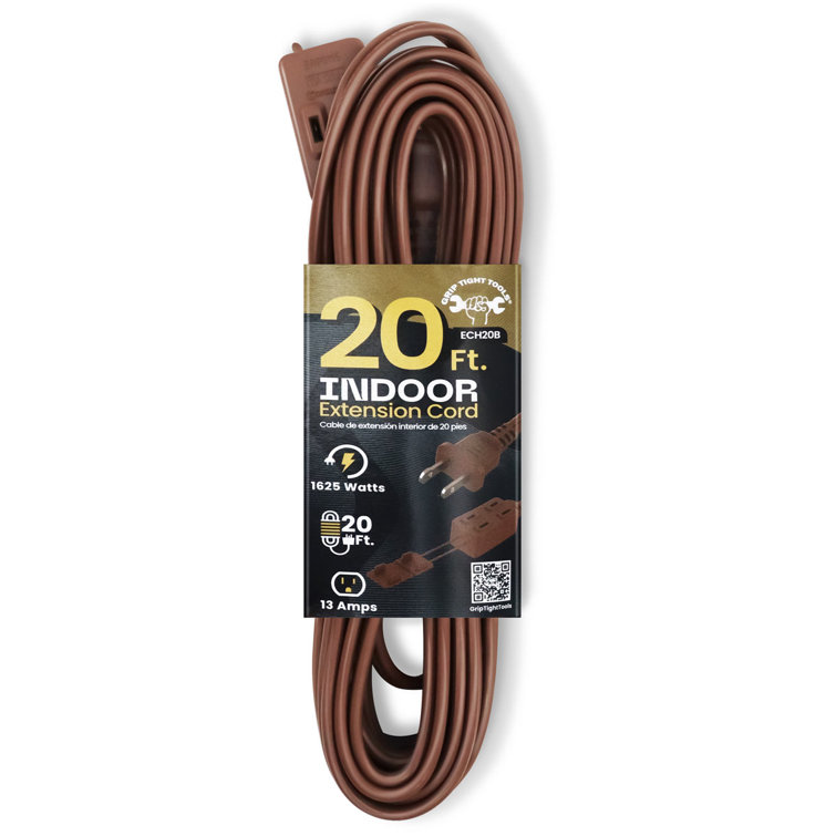 20 FT Household Extension Cord, 16-2 SPT, Brown