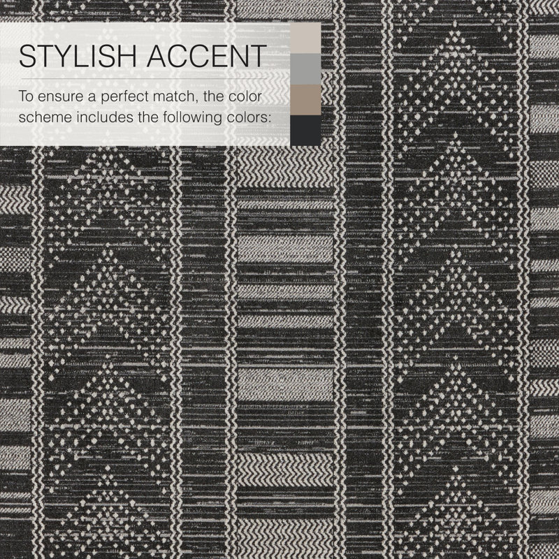 Phoebe Machine Washable Kimmons Chevron Area Rug in Black/Light Gray, Runner 2' x 6'