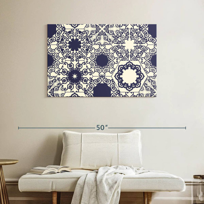 Motif de carreaux ornés bleu Kerner, H 26 po x l 39 po
