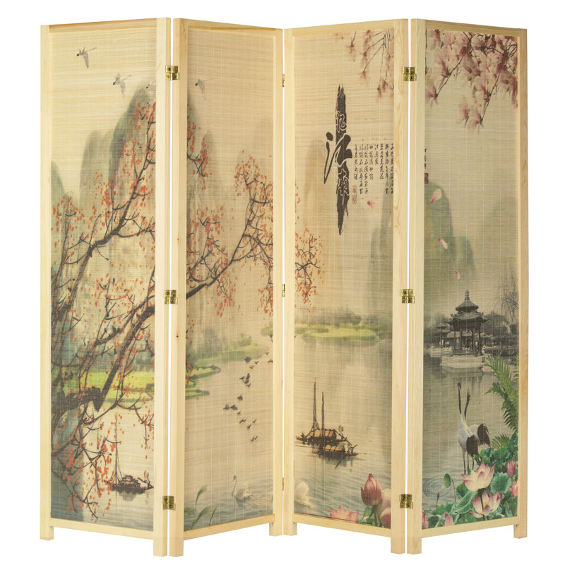 160Cm W x 175.3Cm H 4 - Panel Bamboo / Rattan Room Divider