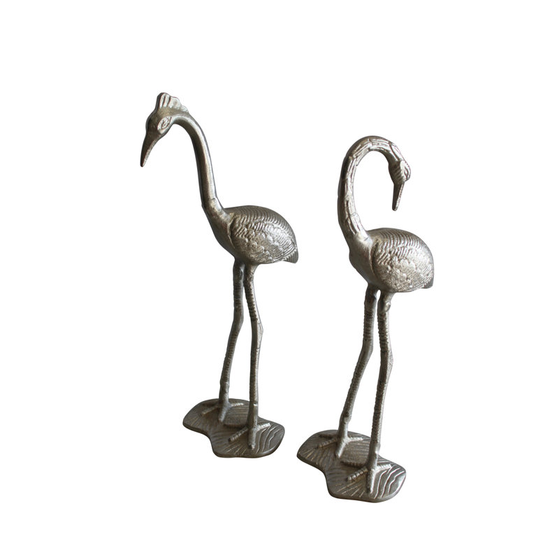 Paire de flamants roses en aluminium Art déco Algirdas, ensemble de décoration 10 po x 7 po x H 19 po