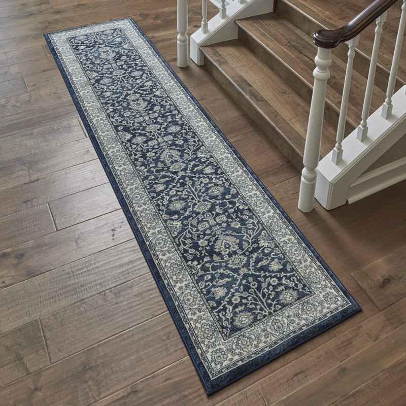 Tapis bleu / gris Giscard Croft, Tapis de couloir 8 pi 6 po x 13 pi