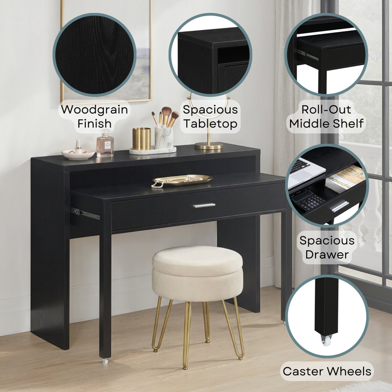 Binca Writing Desk with Drawer, Black