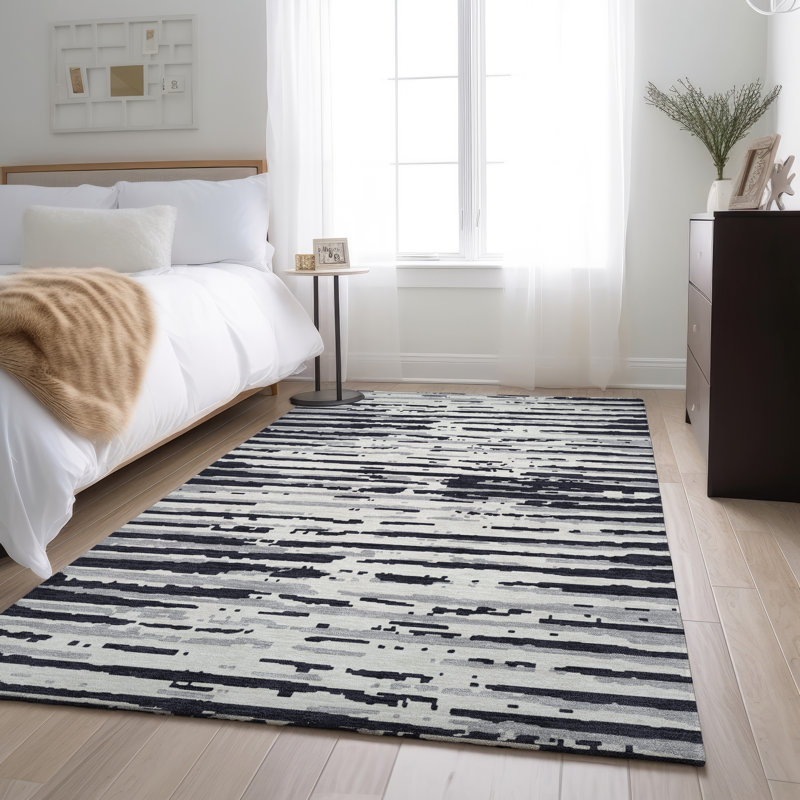 Premium Machine Washable Prisco Black Rug, Rectangle 2'6" x 3'10"