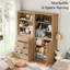 2-Piece Kitchen Pantry Cabinet Set, Modern Farmhouse Wall Unit With Wine Rack, Drawers And Storage Shelves Natural