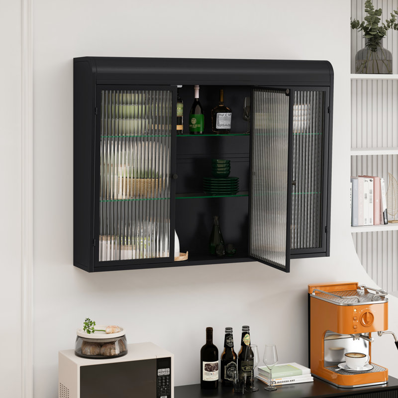 Armoire en verre arquée à 3 portes - fixée au mur en noir pour les maisons élégantes, les différentes pièces de conception, l'espace de rangement spacieux et le guide d'installation facile et fiable présenté ajoutent de l'élégance à votre maison, polyvalent