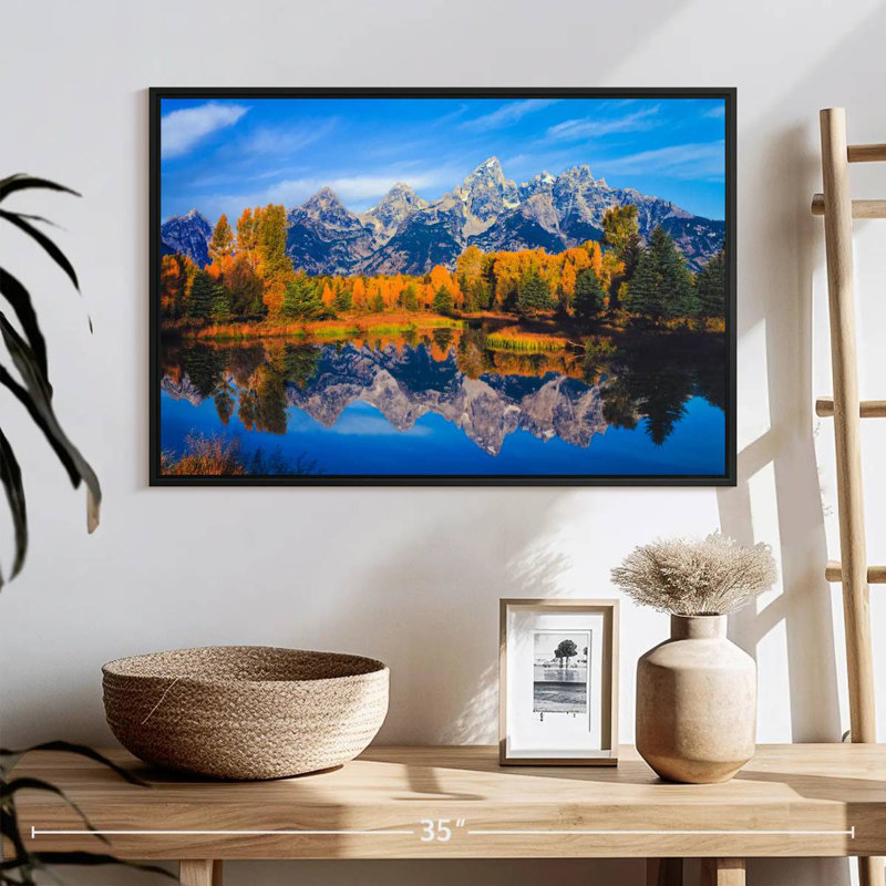 Feuillage doré Grand Teton, 25 po x 17 po, Cadre flottant noir