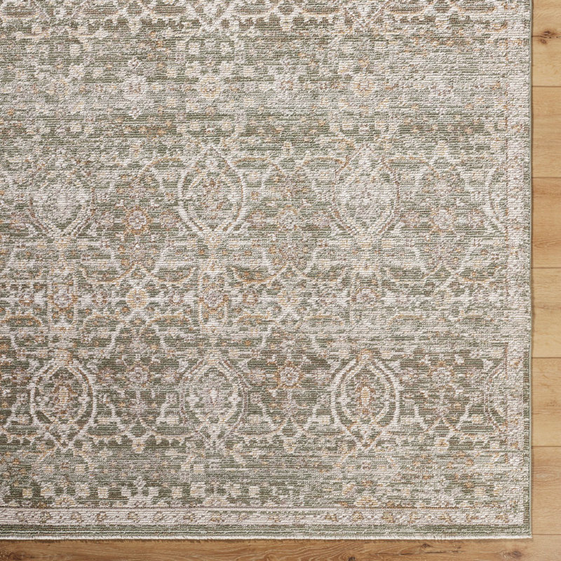 Green Traditional Rug, Floral Stain Resistant Easy to Clean Rug For Living Room, Dining Room, Bedroom, Rectangle 160 x 230 cm