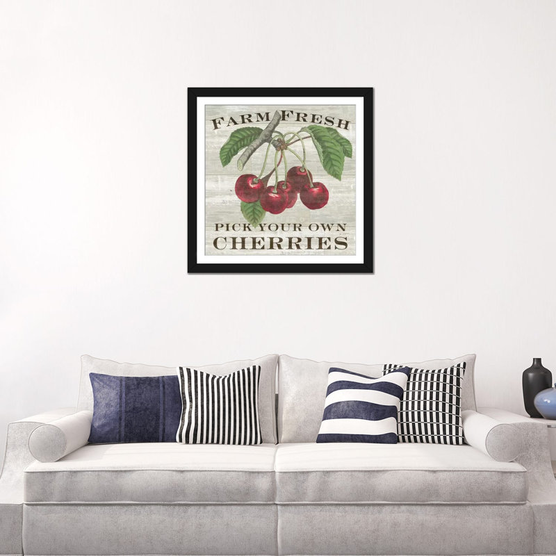 « farm cerises », impression sur toile tendue, Papier beaux-arts encadré noir, Blanc, H 24 po x l 24 po x P 1 po