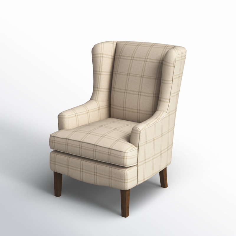 Alexys Upholstered Wingback Chair, Parchment Plaid