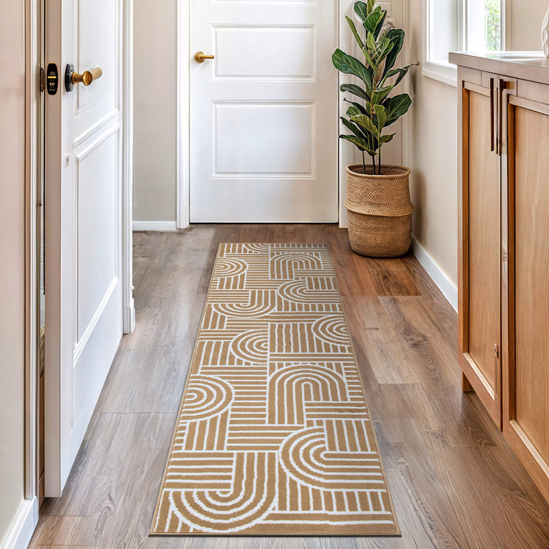 Tapis contemporain à rayures, Tapis de couloir de 2 pi x 7 pi