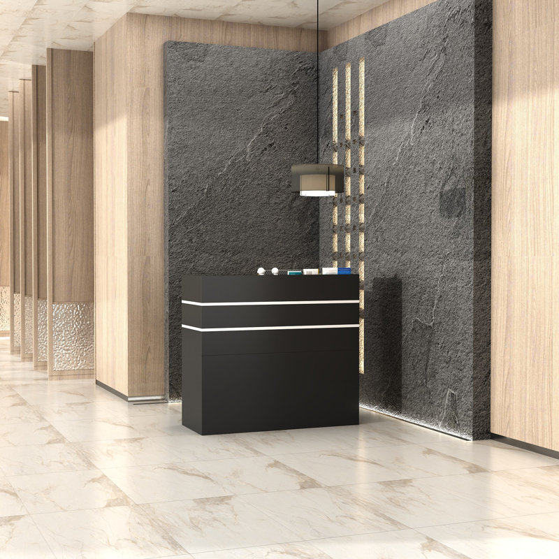 Modern Dual-Color Reception Desk With Storage And Sleek Design