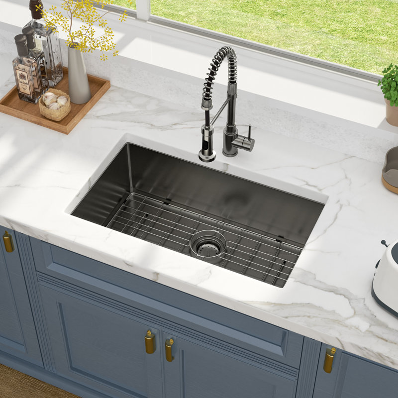 Undermount 16 Gauge Stainless Steel Single Bowl Under Counter Handmade Kitchen Sink Basin, 28" H x 18" W x 10" D