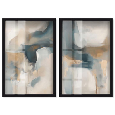 Atmospheric Tones Duo Shadowbox Print Abstract Wall Decor Set by Art Remedy, Black Frame, 30 x 45