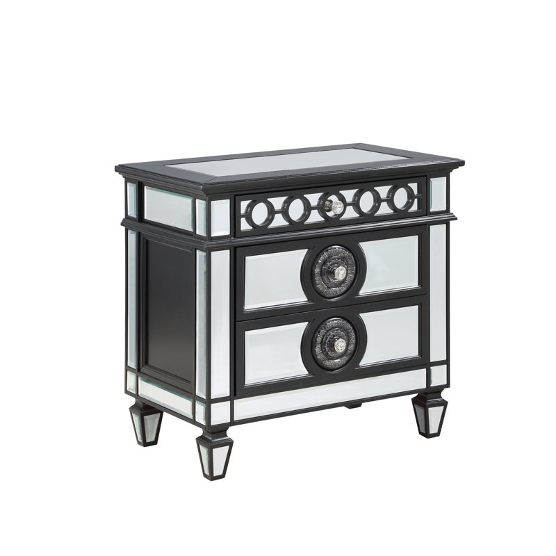 Table de chevet à finition miroir, noire et argentée Varian II