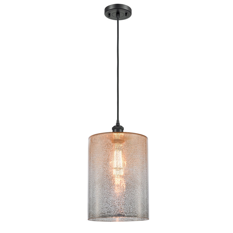 Luminaire suspendu cylindrique à 1 lumière Leilani, Ampoule DEL 6 watts Vinage, Mercure, Noir mat
