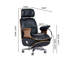 Fauteuil de direction haut de gamme en cuir noir et noyer 48,03 po de style italien avec contrôle électrique avec repose-pieds et fonction d'inclinaison