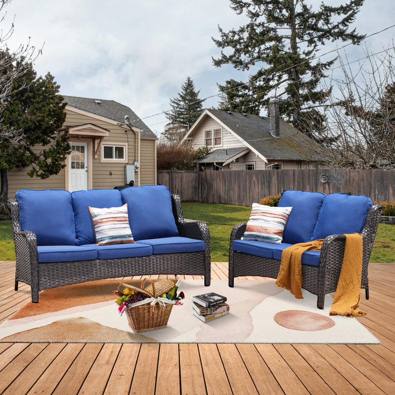Klodjana Premium All-Weather Wicker 5 - Person Patio Conversation Set with Cushions, Gray, Gray