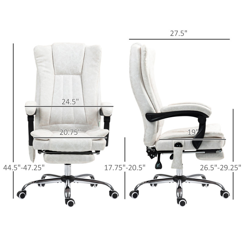 Fauteuil de massage inclinable à hauteur réglable avec repose-pieds, blanc