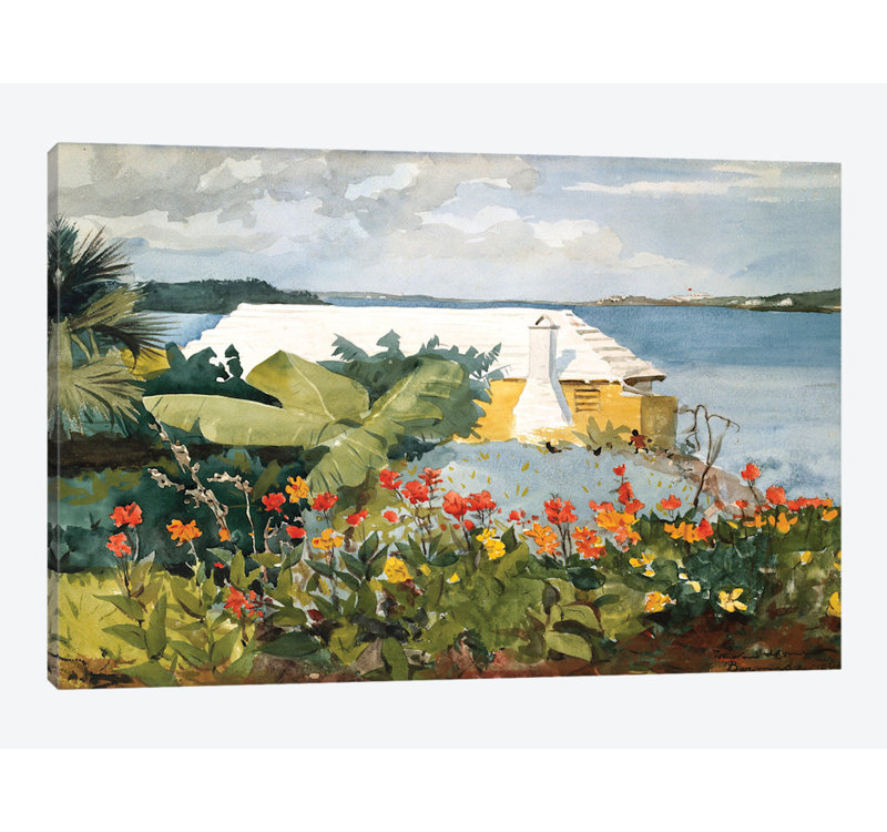 «Flower Garden and Bungalow Bermuda, 1889» par Winslow Homer, impression sur toile, H 8 po x l 12 po x P 0,75 po
