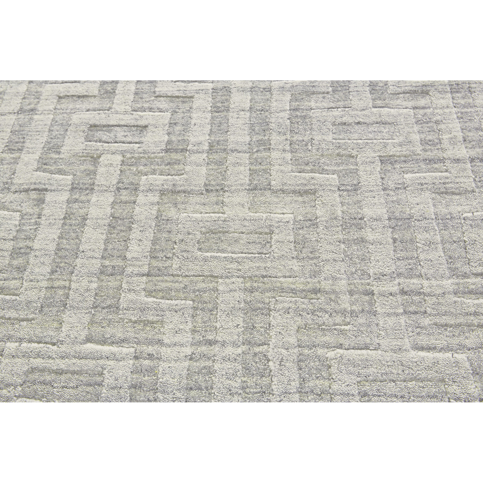 Marcia Fog Gray Hand-Loomed Geometric Silk Rug, Rectangle 2' x 3'