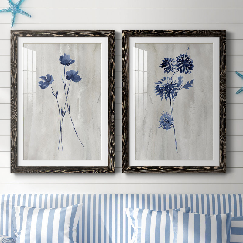 Indigo Botanical III - ensemble de 2 reproductions d'impressions, H 31,5 po x l 47 po x P 1,5 po, Blanc