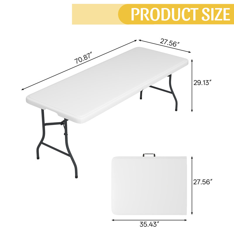 Table pliante commerciale portative robuste de 6 pi avec poignée, H 29 po x l 70,8 po x P 27,5 po