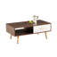 Table basse rectangulaire avec pieds en bois massif, tiroir coulissant pour le rangement, table moderne pour le salon, couleur noyer