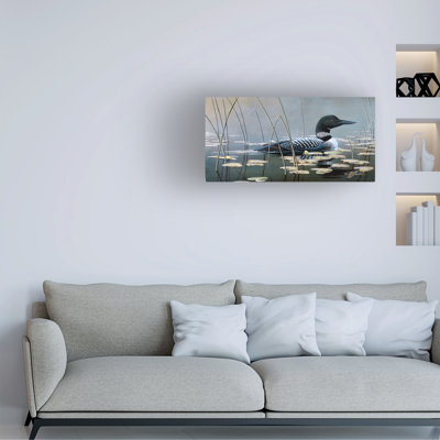 Wrapped Canvas Wall Art - Wilhelm Goebel 'Loon In Reeds' Wall Art for Living Room, Bedroom, or Office Décor - 10x19