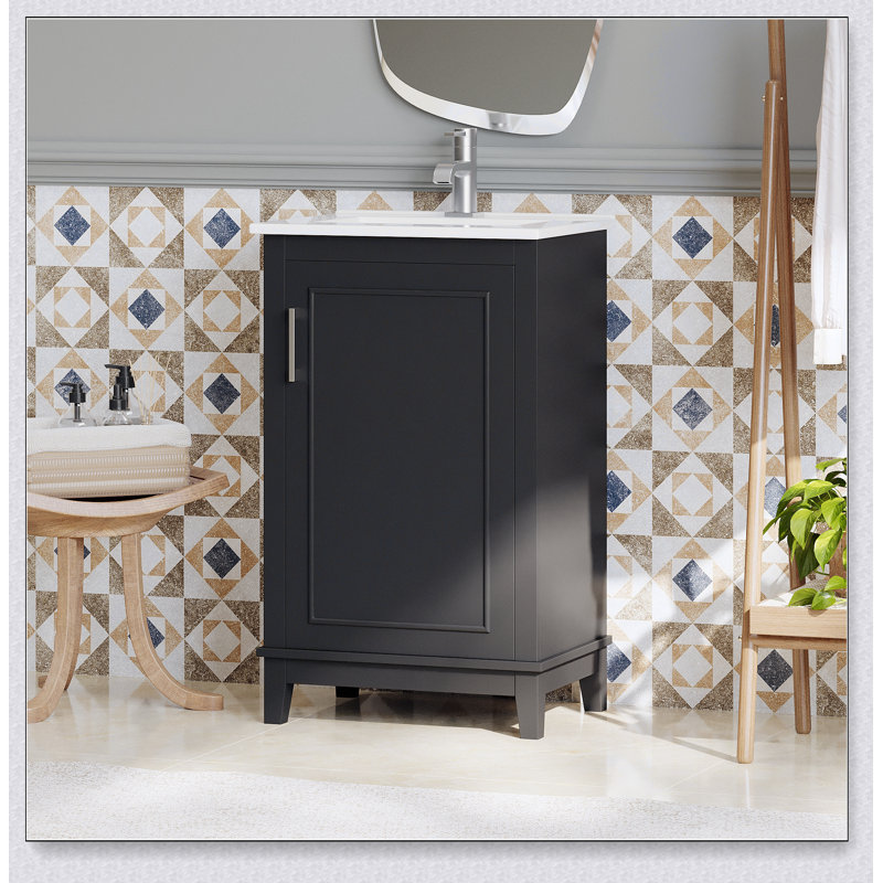 Petit meuble-lavabo moderne de 20 pouces avec lavabo en céramique - 20 * 14,5 * 33,3 pouces, rangement spacieux, 1 porte à fermeture douce