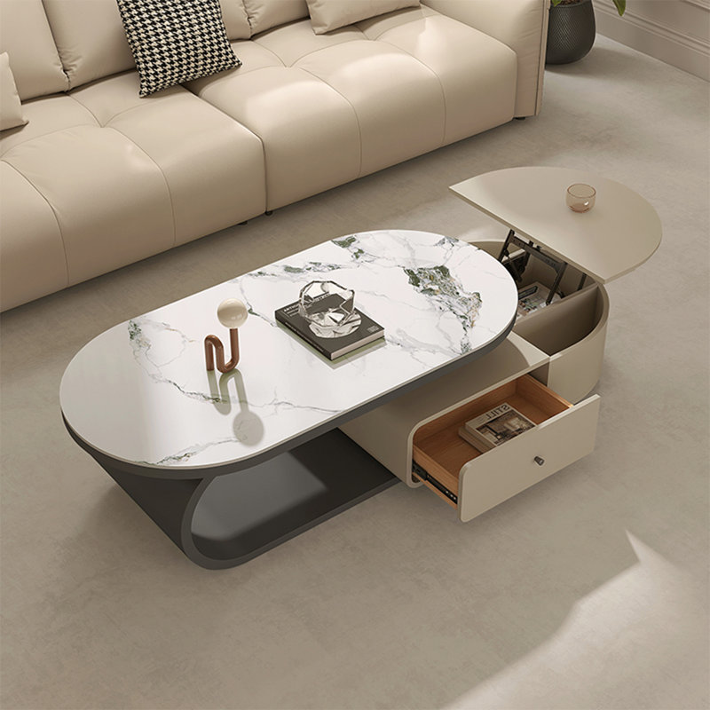 Table basse légère de luxe en forme de plaque ovale, H 16,5 po x L 47,2 po x l 23,6 po