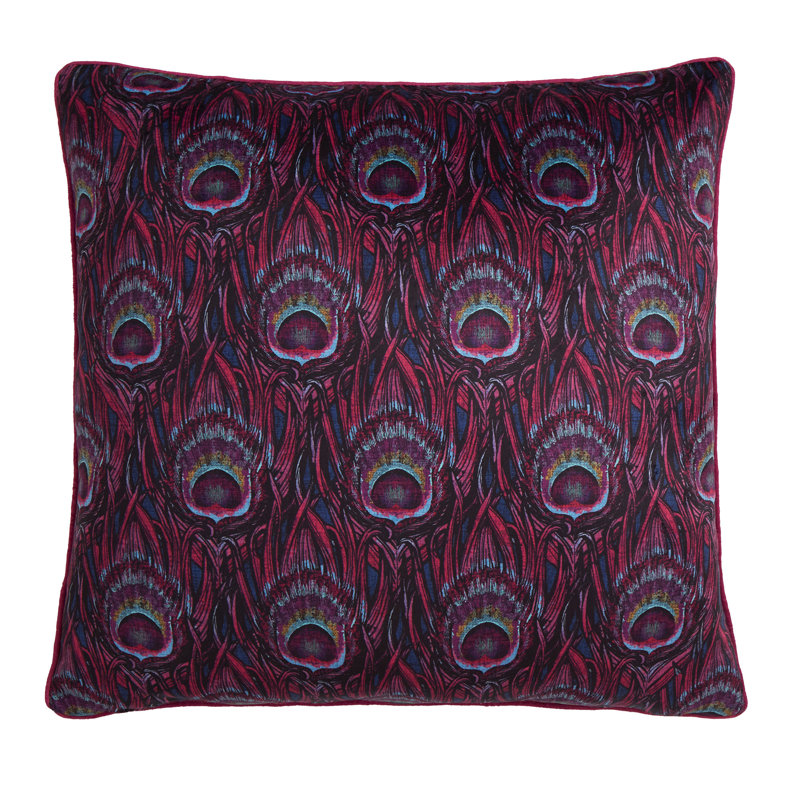Dandy Peacock 100% Polyester Cushion Cover, Plum