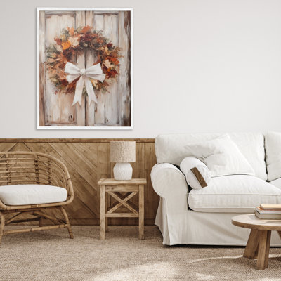 Autumnal Wreath with Ribbon Framed Giclee, design by LSR Design Studio