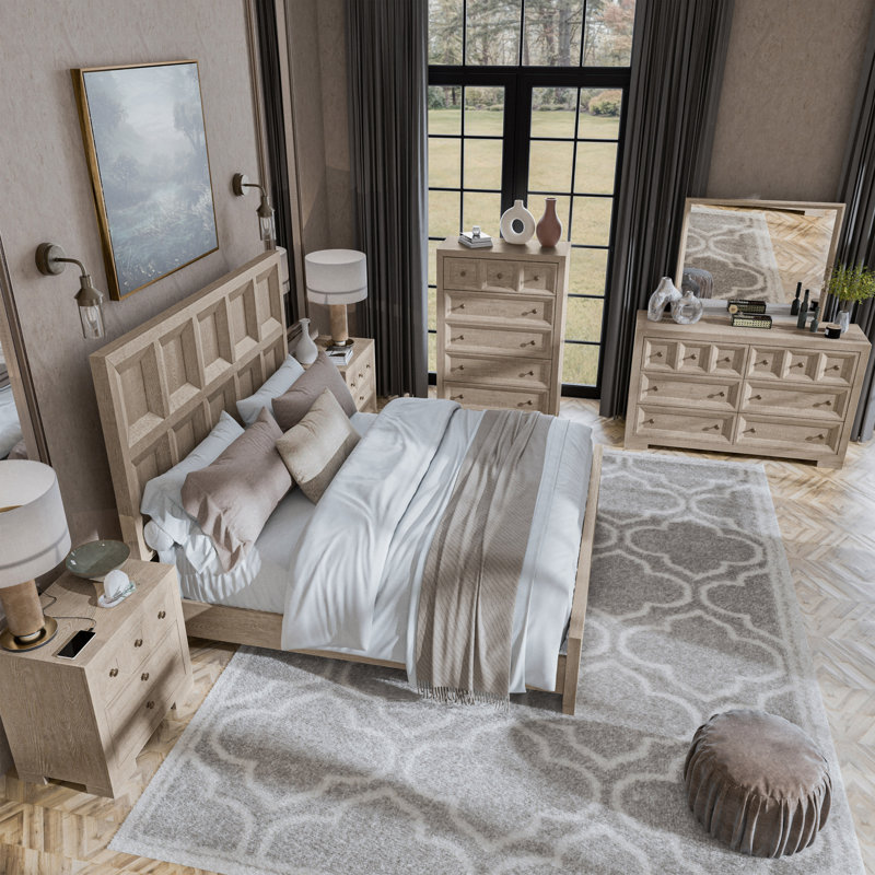 Ensemble de chambre à coucher 6 pièces Schell, Beige, Grand