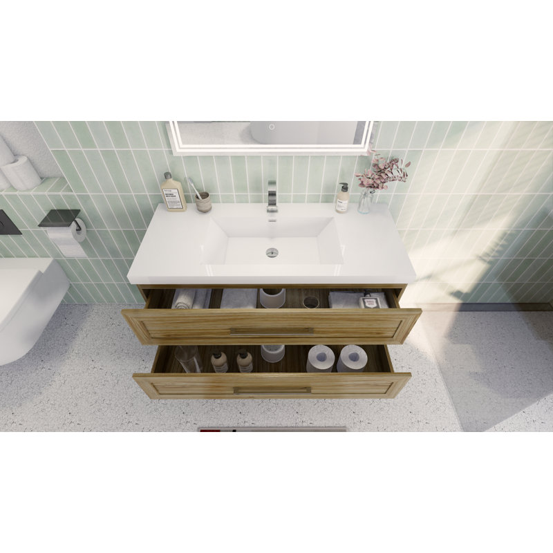 Vicaro 47'' Single Bathroom Vanity with Acrylic Top, White Oak