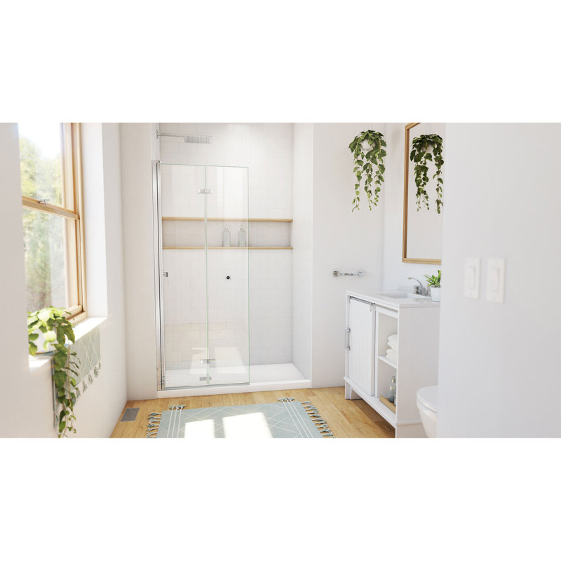 Porte de douche carrée pliable sans cadre Aqua-Q, Nickel brossé, 29.5"