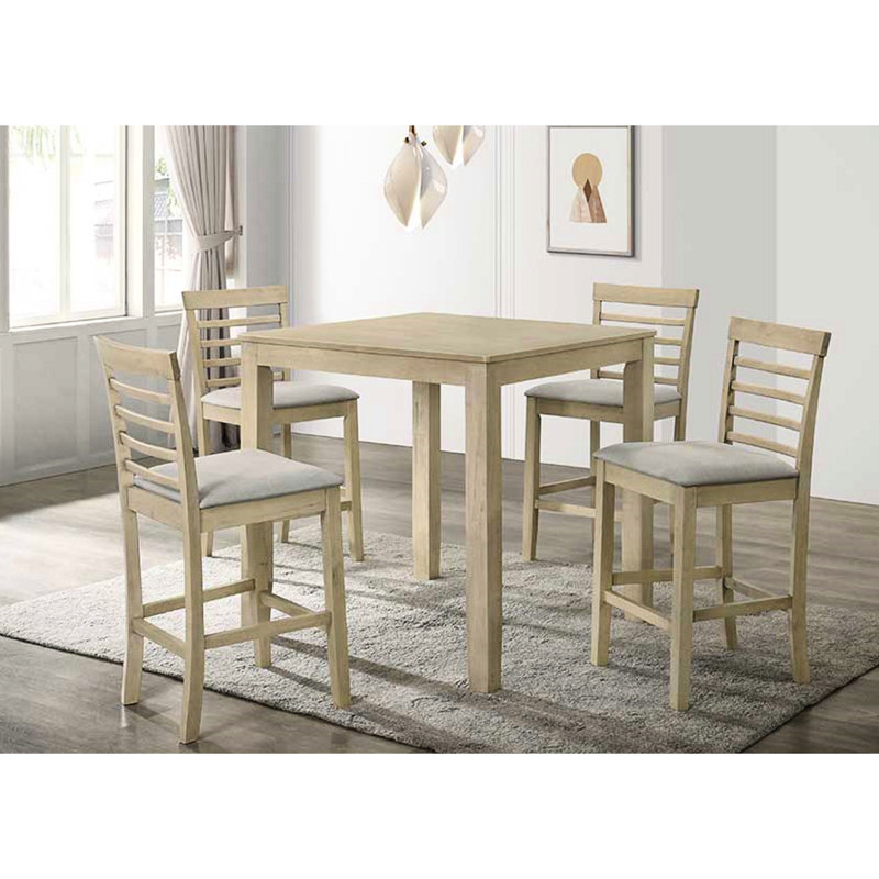 Table de salle à manger à hauteur de comptoir 5 pièces - fini crème et quatre chaises confortables